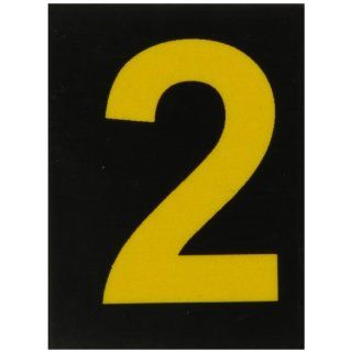 Brady 5890 2 Bradylite 1 7/8" Height, 1 3/8 Width, B 997 Engineering Grade Bradylite Reflective Sheeting, Yellow On Black Reflective Number, Legend "2" (Pack Of 25) Industrial Warning Signs