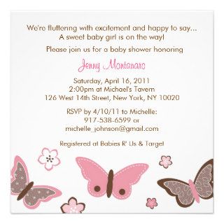 Trendy Pink Butterfly Baby Shower Invitations