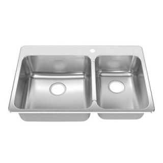 American Standard Prevoir Topmount Brushed Stainless Steel 33.375x22x8 1 Hole Double Bowl Kitchen Sink DISCONTINUED 17CR.332211.073