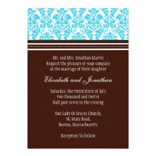 Brown and Turquoise Damask Wedding Invitation