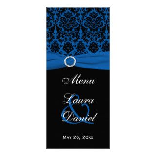 Cobalt Blue and Black Damask Menu Card Custom Rack Card