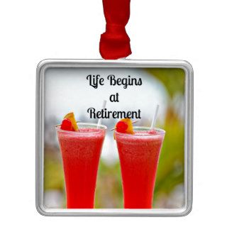 Life Begins at Retirement   Frosty Tropical Drinks Christmas Tree Ornaments