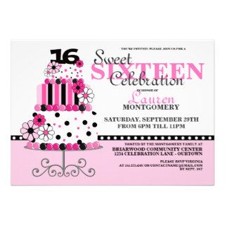Pink Daisy Cake Sweet Sixteen Invitations