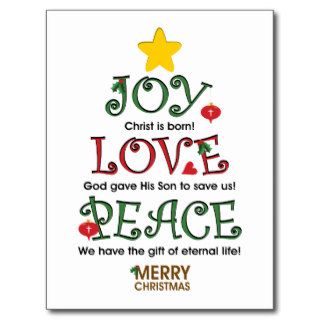 Christian Christmas Joy Love and Peace Postcards