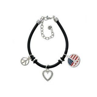 Large Peace Sign with USA Flag Black Peace Love Charm Bracelet [Jewelry] Snake Charm Bracelets Jewelry