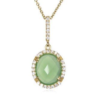 Green Chrysoprase Oval Pendant in Gp 18" CHELINE Jewelry