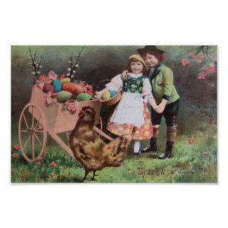 Children With Cart Of Easter Eggs Posters