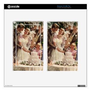 Vintage Wedding Bride Groom Newlyweds Cut Cake Kindle Fire Decal