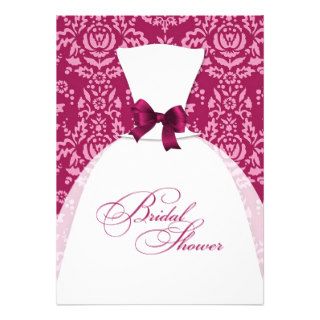 Hot Pink Damask Bridal Shower Wedding Dress Custom Invitations