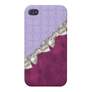 Purple and White Silk Bows Cases For iPhone 4