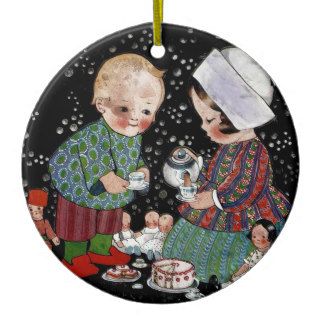 Vintage Children Having a Tea Party with Dolls Christmas Ornament