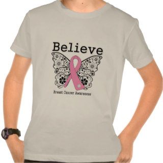 Believe   Breast Cancer Butterfly T Shirt
