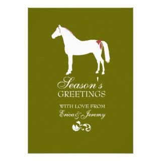 Red and Green Horse Damask Christmas Card