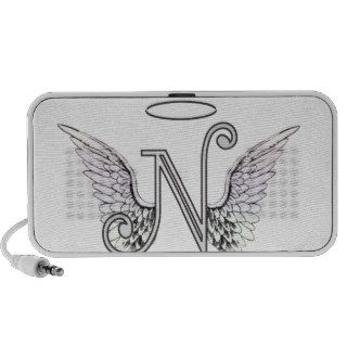 Letter N Initial Monogram with Angel Wings & Halo iPhone Speakers