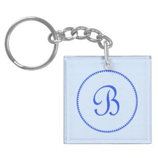 Monogram initial letter B blue hearts circle, gift Acrylic Key Chain