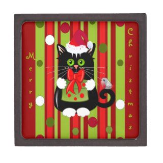 Cute Pemium gift box with Christmas cat and Robin Premium Keepsake Boxes