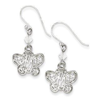 Sterling Silver Cz And Filigree Butterfly Dangle Earrings Jewelry