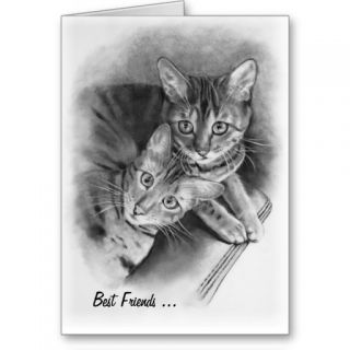 Bengal Cats Best Friends Pencil Drawing Cards