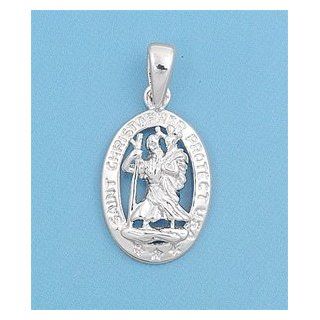 St. Christopher Protect Us 17MM Pendant Sterling Silver 925 Jewelry