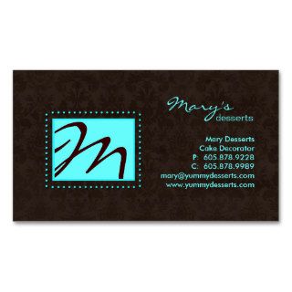 Professional Monogram Business Card Blue Brown