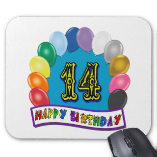 14th Birthday Gifts with Assorted Balloons Design Mouse Pads