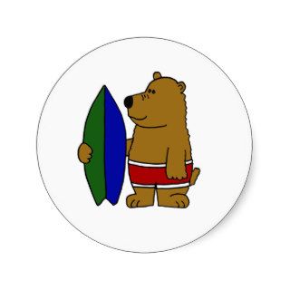 AH  Funny Brown Bear Surfer Dude Stickers