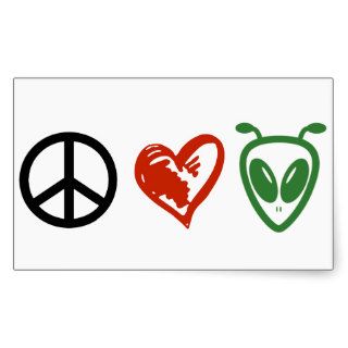 Peace Love Aliens Rectangle Sticker