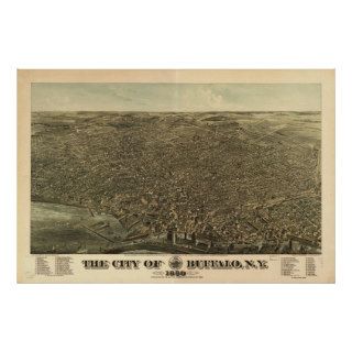 1880 Buffalo, NY Birds Eye View Panoramic Map Poster