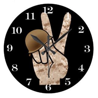 Digital Camouflage Hand Victory / Peace Sign Clocks
