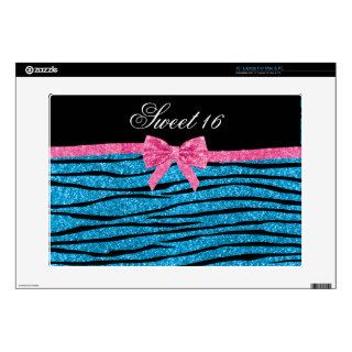 Sweet 16 sky blue glitter zebra stripes skins for laptops