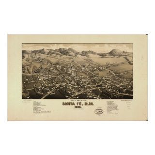 Santa Fe New Mexico 1882 Antique Panoramic Map Poster