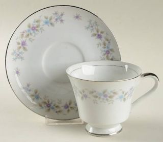 Mimosa Jessamine Footed Cup & Saucer Set, Fine China Dinnerware   Blue & Lavende
