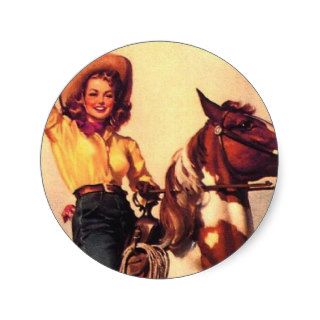 Cowgirl on Her Horse Round Sticker