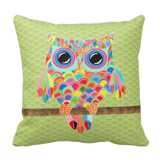 Unique Funky Modern Lime Green Owl Art Cushion Throw Pillow