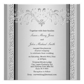 Silver gray wedding engagement anniversary SQUARE Personalized Invite