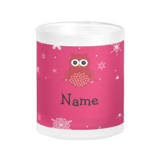 Personalized name owl pink snowflakes coffee mugs