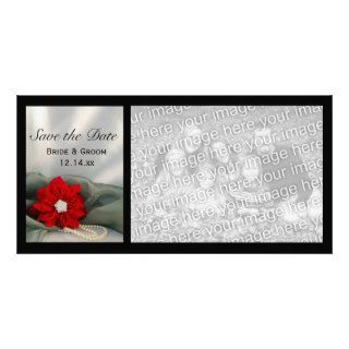 Poinsettia and Pearls Winter Wedding Save the Date Photo Greeting Card