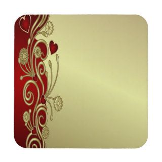 Red & Gold Hearts & Scrolls Beverage Coasters