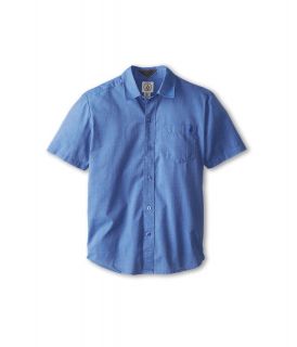 Volcom Kids Weirdoh Solid S/S Woven Boys Short Sleeve Button Up (Blue)