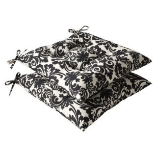 2 Piece Outdoor Tufted Seat Pad/Dining/Bistro Cushion Set   Black/Cream Floral