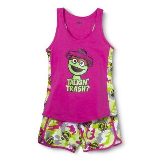 SESAME STREET Juniors Oscar Pajama Set   Pink/Green L(11 13)