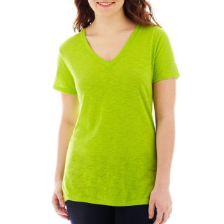 ARIZONA Short Sleeve V Neck Tee   Plus, Green, Womens