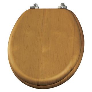 Round Natural Reflections Wood Veneer Toilet Seat with Chrome Hinge   Natural