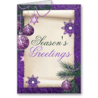 Purple ornaments, stars & scroll Christmas custom Greeting Card