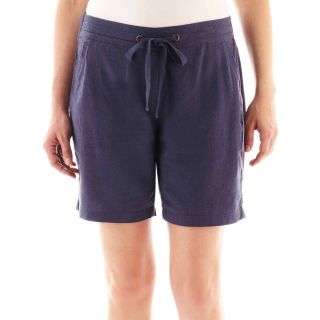 St. Johns Bay Linen Bermuda Shorts   Petite, Indigo, Womens