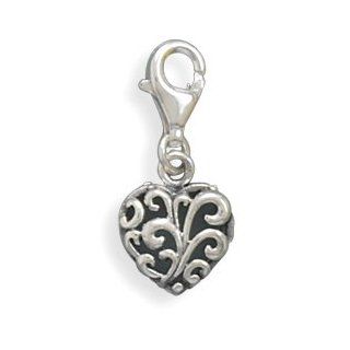 Sterling Silver Heart Charm with Lobster Clasp with 18" Steel Chain Clasp Style Charms Jewelry