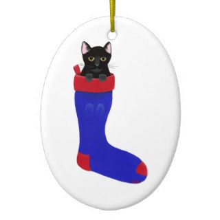 Black Cat in Christmas Stocking Ornament