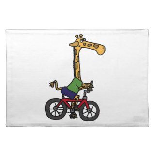 XX  Funny Giraffe Riding Bicycle Cartoon Place Mats