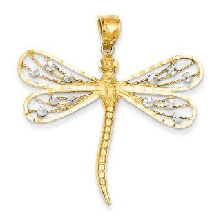 14K Two tone Diamond cut Filigree Dragonfly Pendant Jewelry