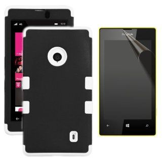 MINITURTLE, Premium Sleek Dual Layer 2 in 1 Hybrid Hard Protective TUFF Phone Case Cover and Clear Screen Protetor Film for No Annual Contract Prepaid Windows Smartphone 8 Nokia Lumia 521 /T Mobile /Metro PCS (Black / White) Cell Phones & Accessories